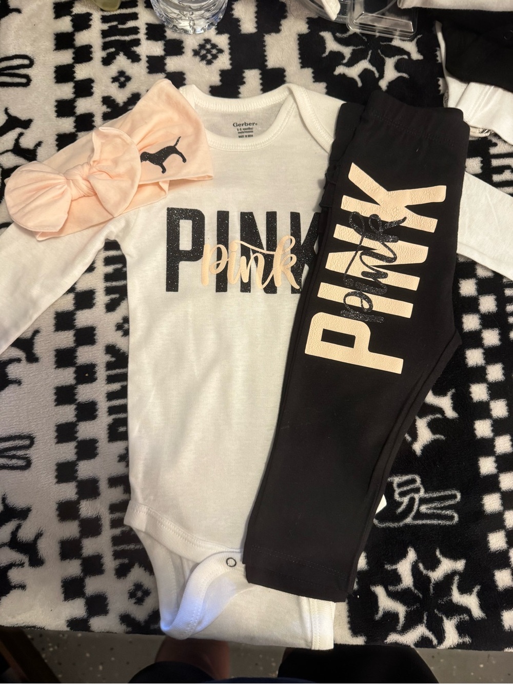 Baby Girl Bodysuit & Leggings Set in Black and Blush